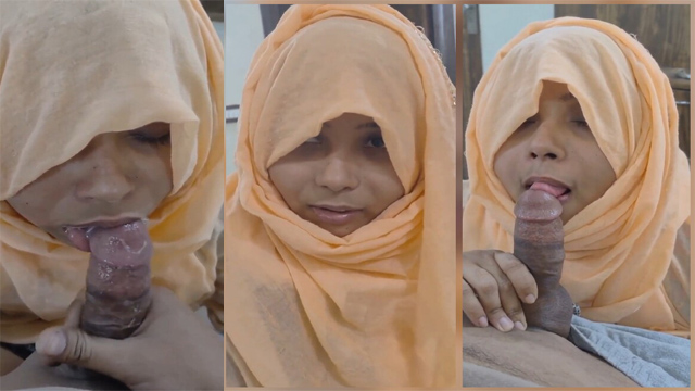 Hijabi Wife Giving Blowjob To Lover and Talking cum in Her Mouth