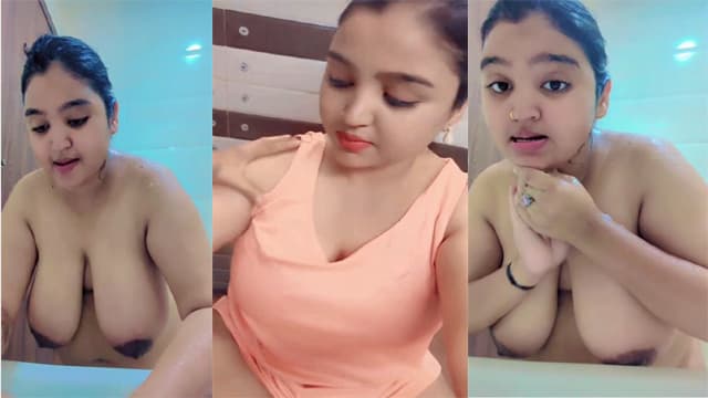 Desi Lady Showing big boobs while bathing