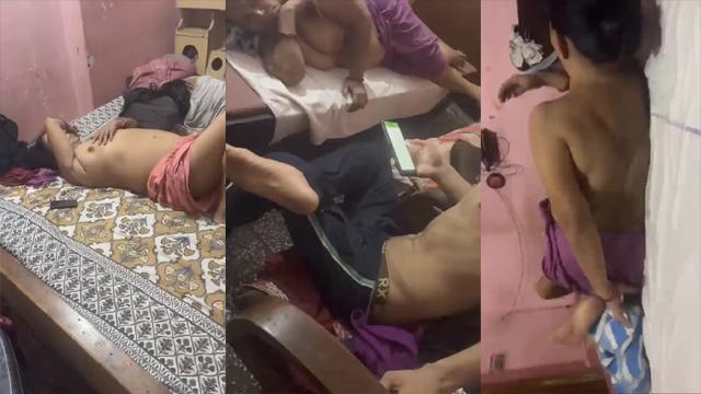 Aunty Lying Freely On Bed With Open Boobs Infront Of Kids