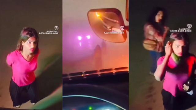 Girl showing pussy to – truck driver on the road